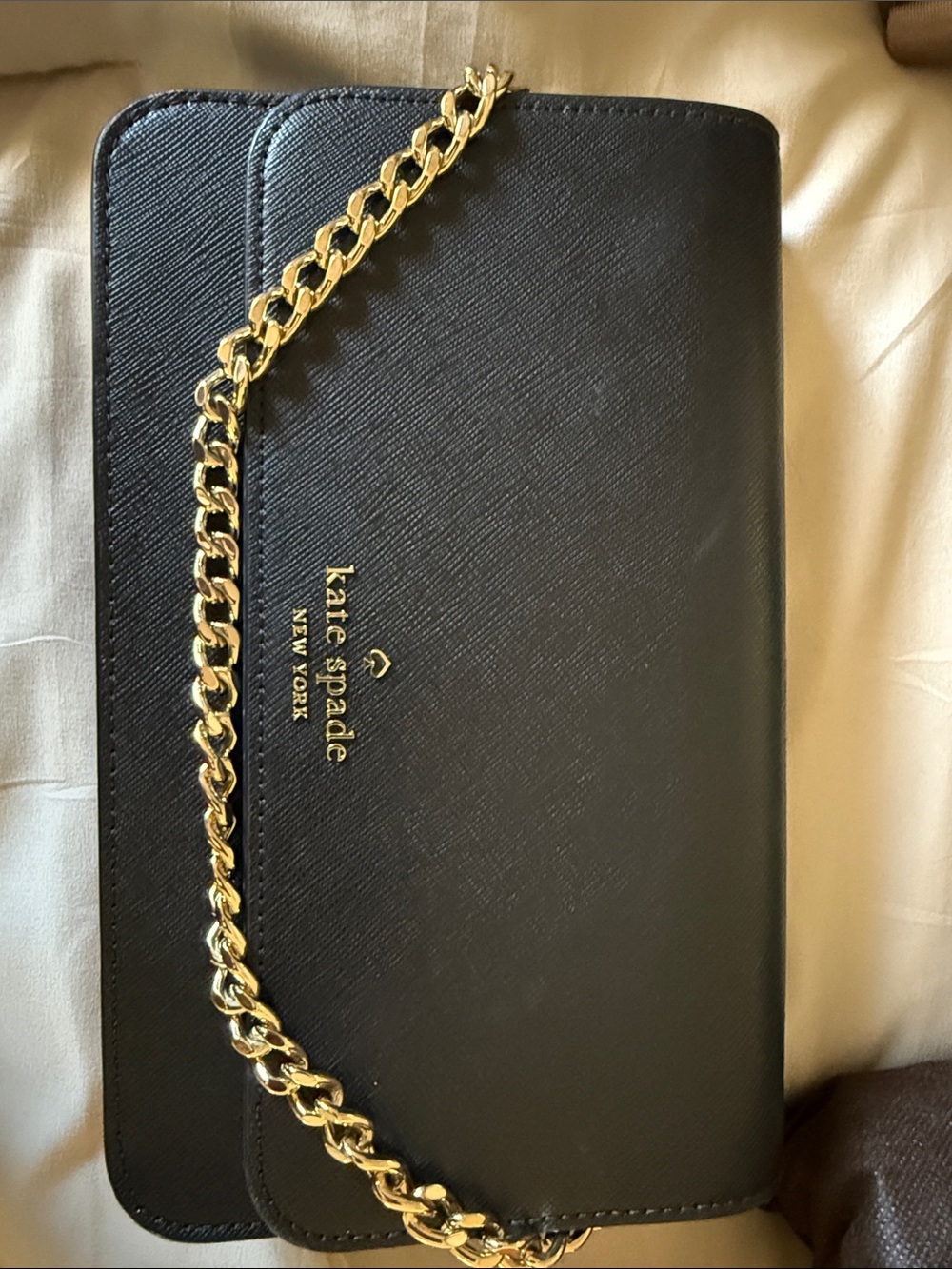 kate spade Black Saffiano Leather Chain Wallet